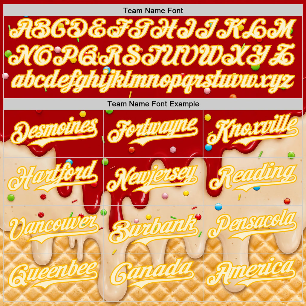 Custom Red Cream-Gold Ice Cream Waffle Foodie Dessert Authentic Baseball Jersey