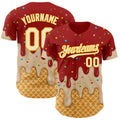 Custom Red Cream-Gold Ice Cream Waffle Foodie Dessert Authentic Baseball Jersey