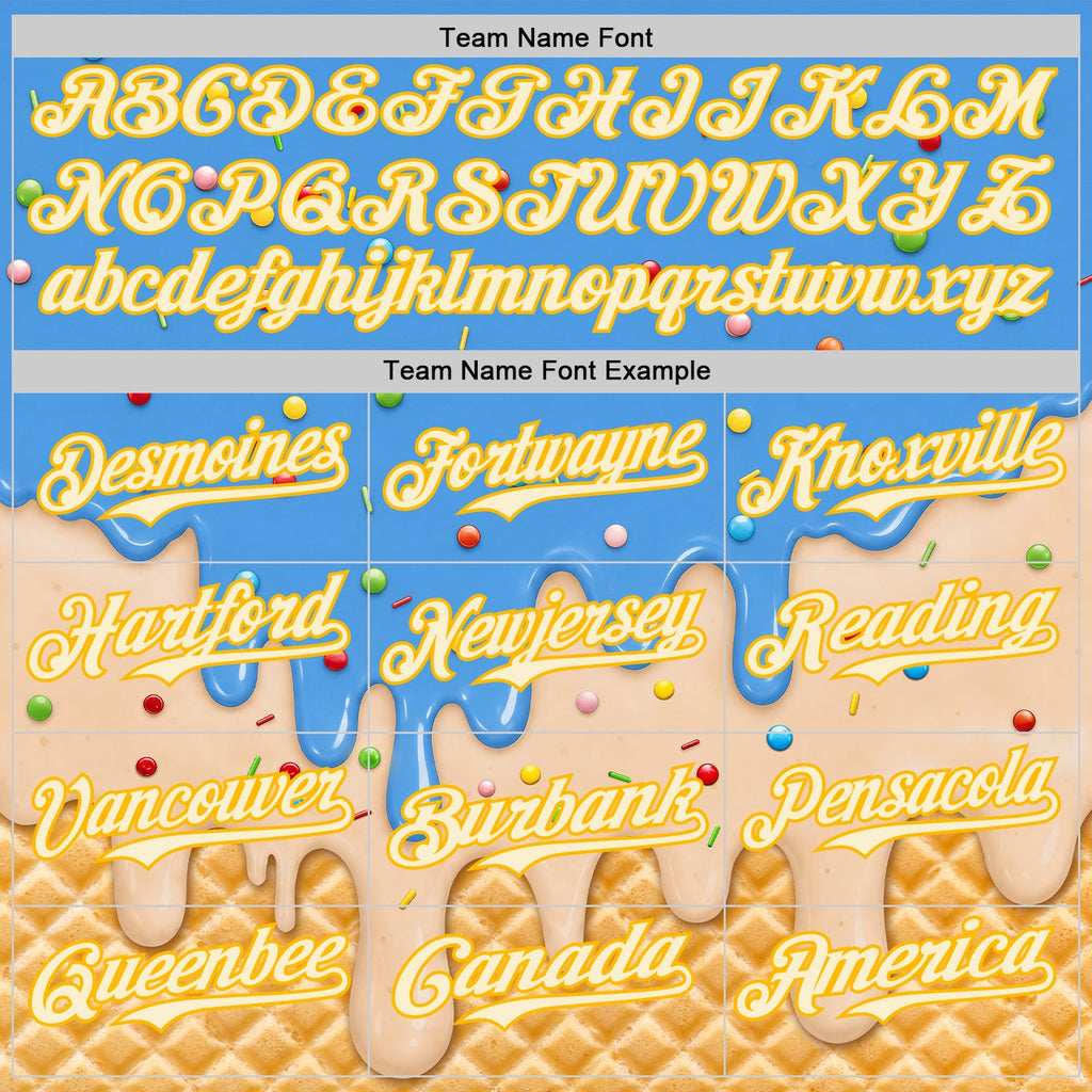 Custom Electric Blue Cream-Gold Ice Cream Waffle Foodie Dessert Authentic Baseball Jersey