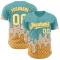 Custom Mint Aqua Cream-Gold Ice Cream Waffle Foodie Dessert Authentic Baseball Jersey