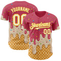 Custom Medium Red Cream-Gold Ice Cream Waffle Foodie Dessert Authentic Baseball Jersey