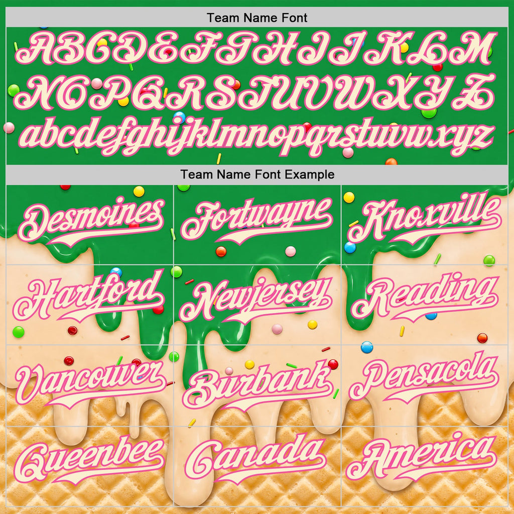 Custom Light Kelly Green Cream-Pink Ice Cream Waffle Foodie Dessert Authentic Baseball Jersey