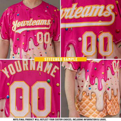 Custom Aqua Cream-Pink Ice Cream Waffle Foodie Dessert Authentic Baseball Jersey
