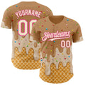 Custom Tan Cream-Pink Ice Cream Waffle Foodie Dessert Authentic Baseball Jersey