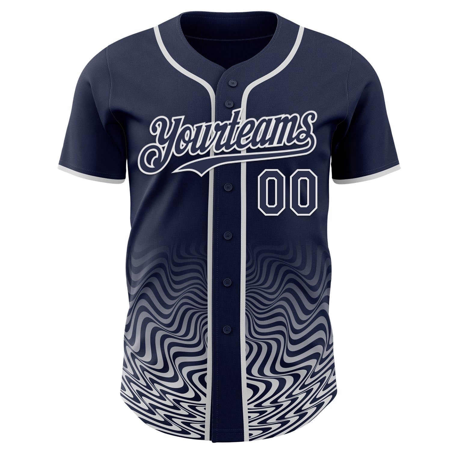 Custom Navy-White Fluid Wave Psychedelic Swirl Authentic Baseball Jersey