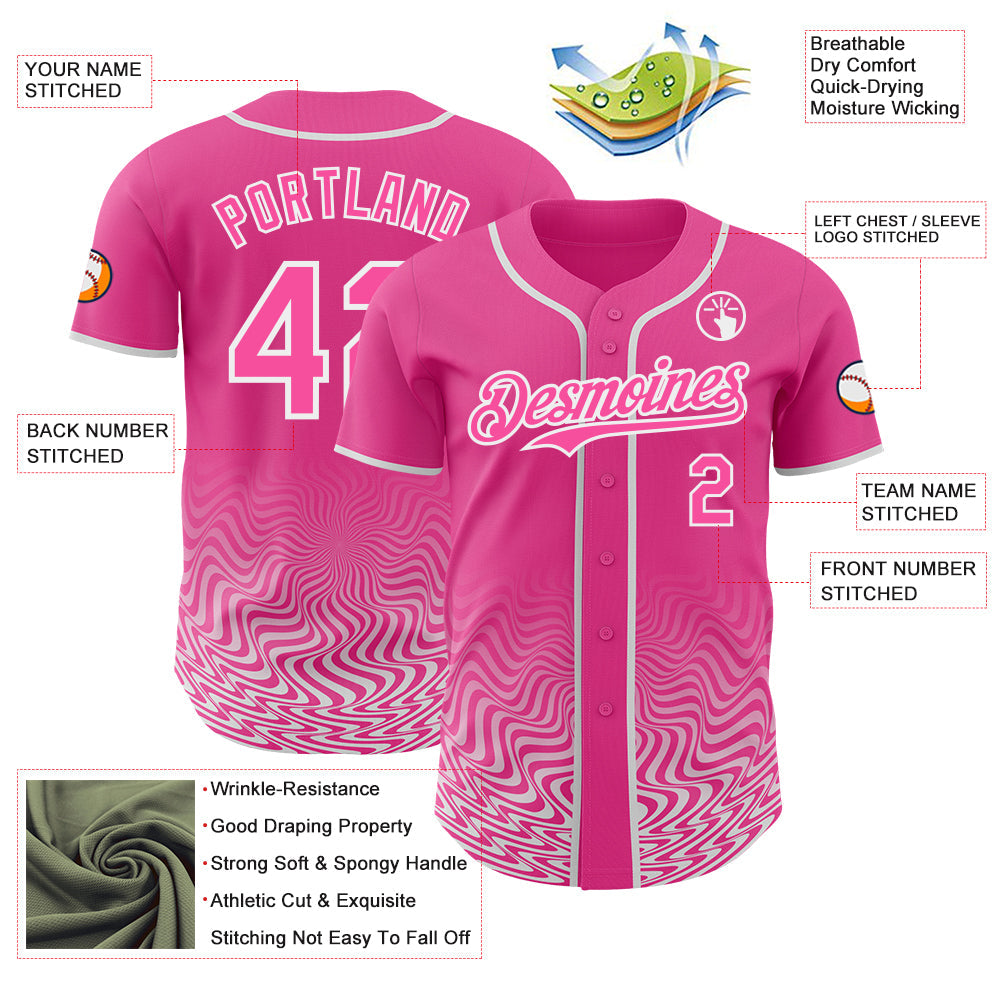 Custom Pink-White Fluid Wave Psychedelic Swirl Authentic Baseball Jersey
