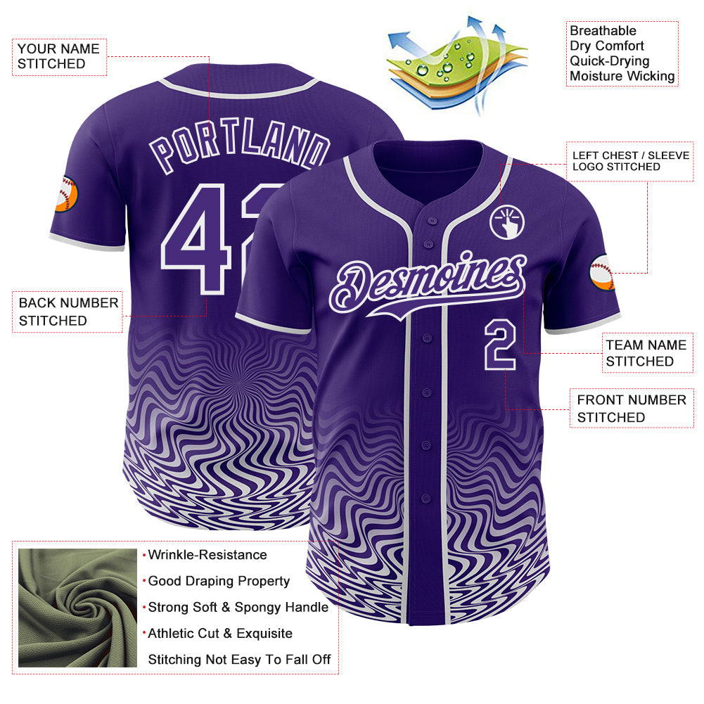 Custom Purple-White Fluid Wave Psychedelic Swirl Authentic Baseball Jersey