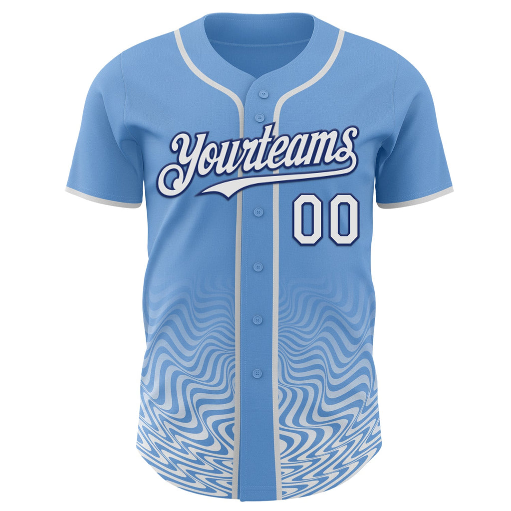 Custom Light Blue White-Royal Fluid Wave Psychedelic Swirl Authentic Baseball Jersey