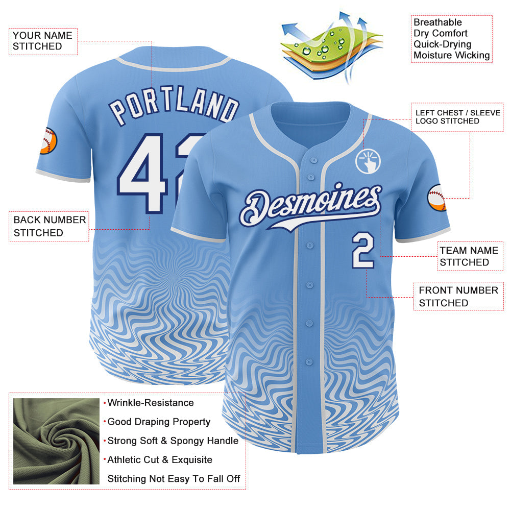 Custom Light Blue White-Royal Fluid Wave Psychedelic Swirl Authentic Baseball Jersey