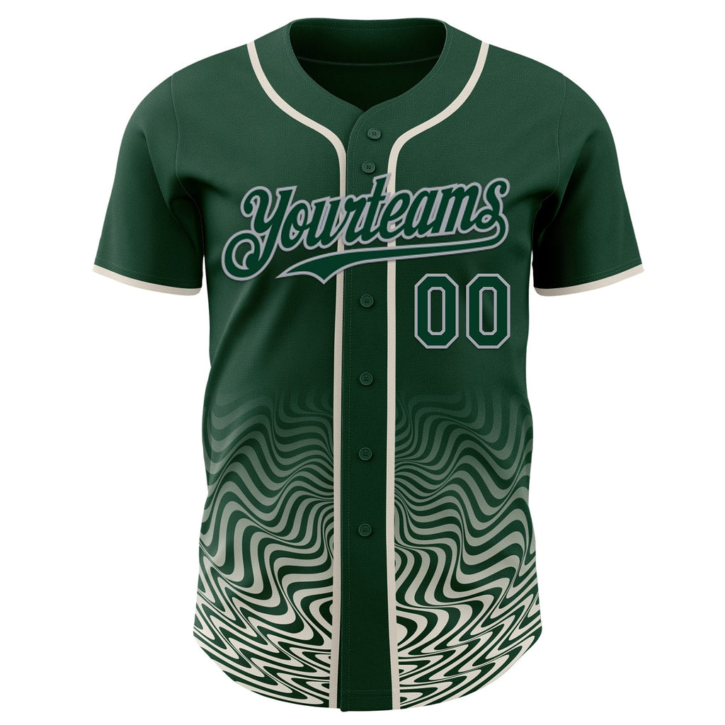 Custom Green Cream-Gray Fluid Wave Psychedelic Swirl Authentic Baseball Jersey