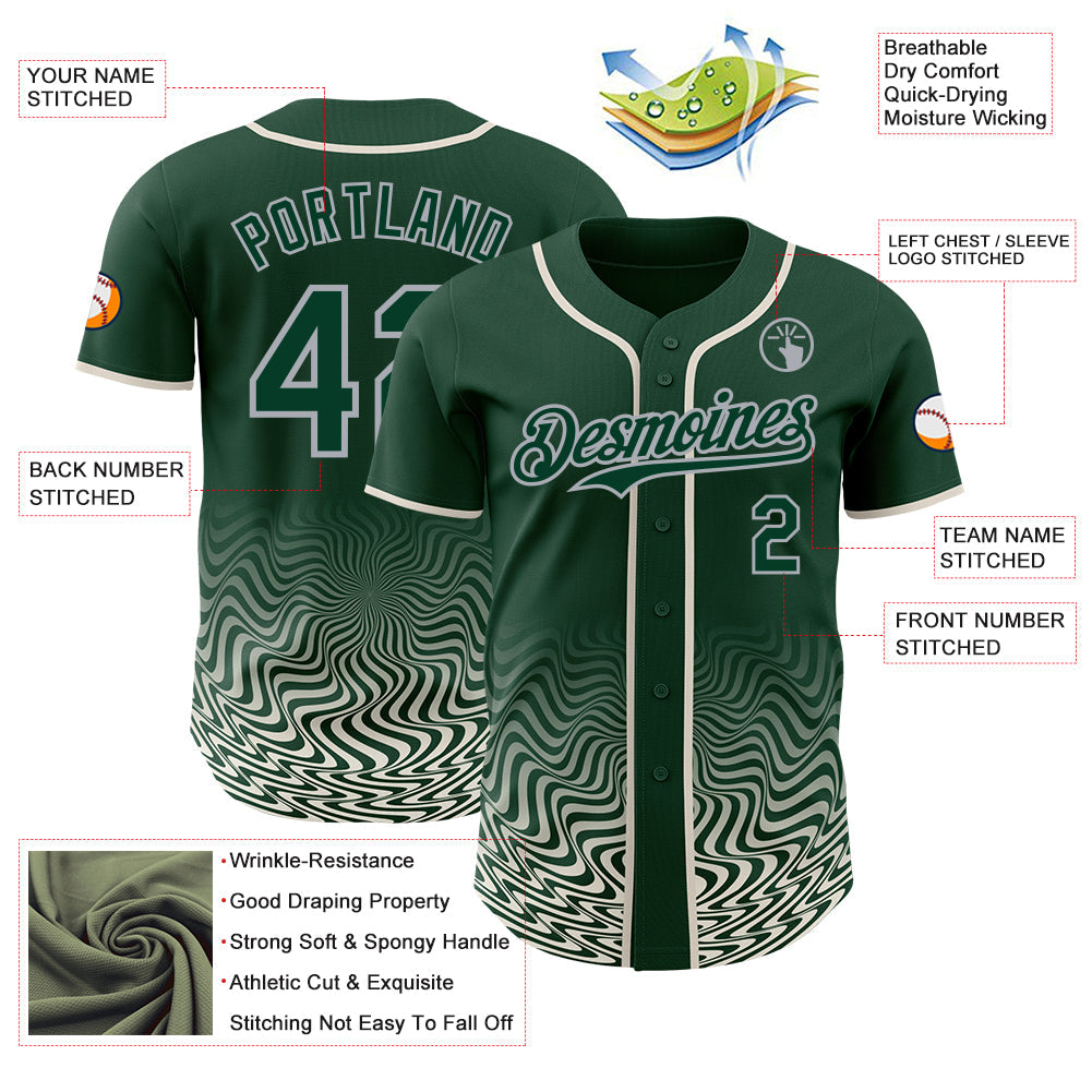 Custom Green Cream-Gray Fluid Wave Psychedelic Swirl Authentic Baseball Jersey