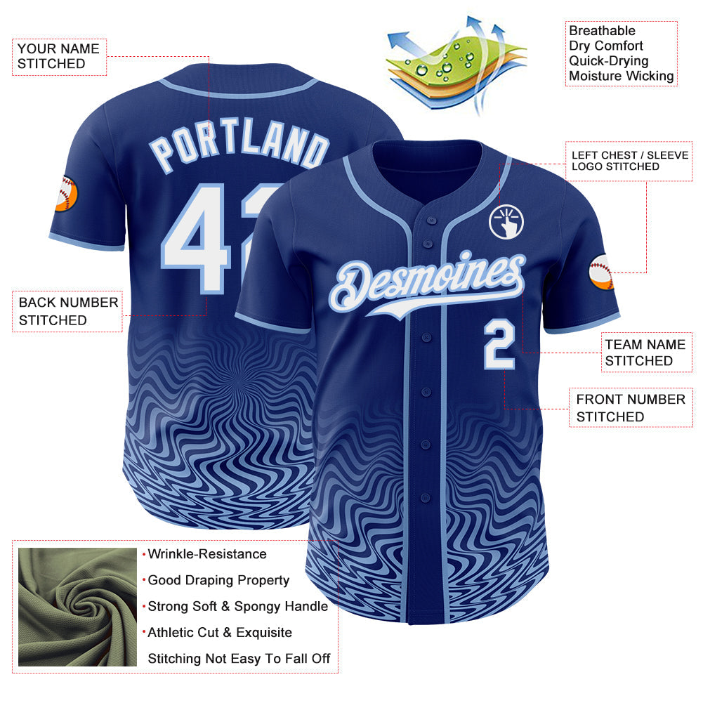 Custom Royal White-Light Blue Fluid Wave Psychedelic Swirl Authentic Baseball Jersey