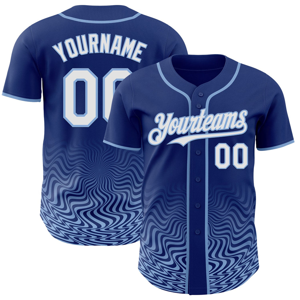 Custom Royal White-Light Blue Fluid Wave Psychedelic Swirl Authentic Baseball Jersey
