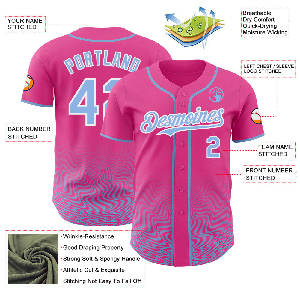 Custom Pink Light Blue-White Fluid Wave Psychedelic Swirl Authentic Baseball Jersey