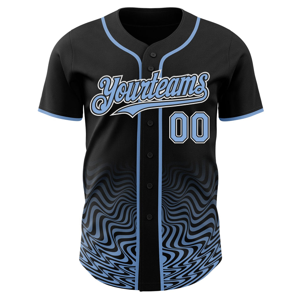 Custom Black Light Blue-White Fluid Wave Psychedelic Swirl Authentic Baseball Jersey