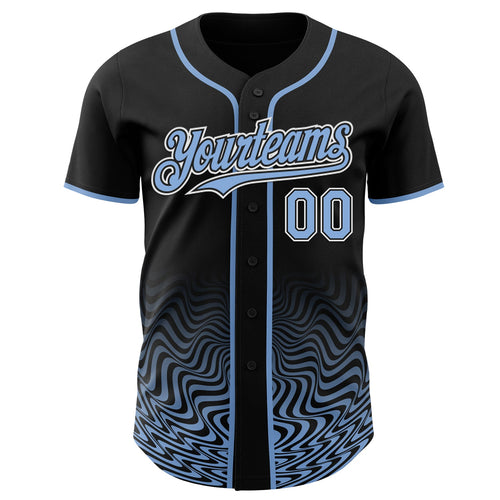 Custom Black Light Blue-White Fluid Wave Psychedelic Swirl Authentic Baseball Jersey