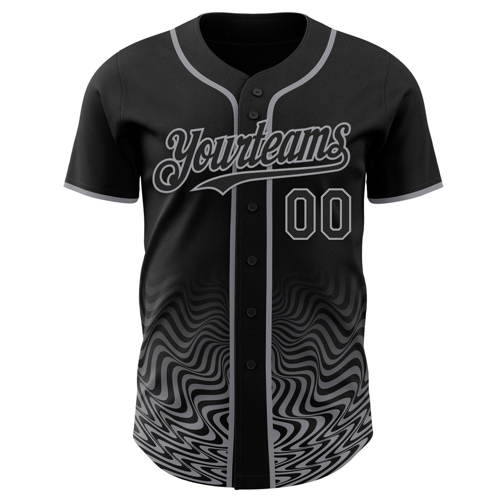 Custom Black-Gray Fluid Wave Psychedelic Swirl Authentic Baseball Jersey