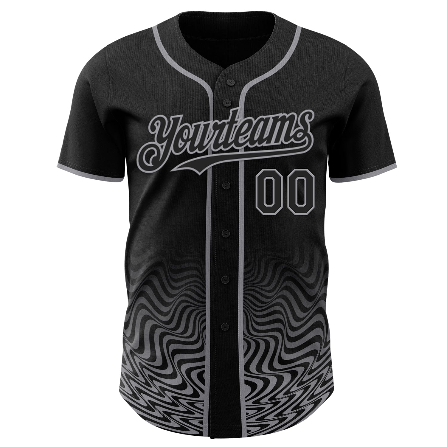 Custom Black-Gray Fluid Wave Psychedelic Swirl Authentic Baseball Jersey