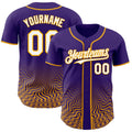 Custom Purple White-Gold Fluid Wave Psychedelic Swirl Authentic Baseball Jersey