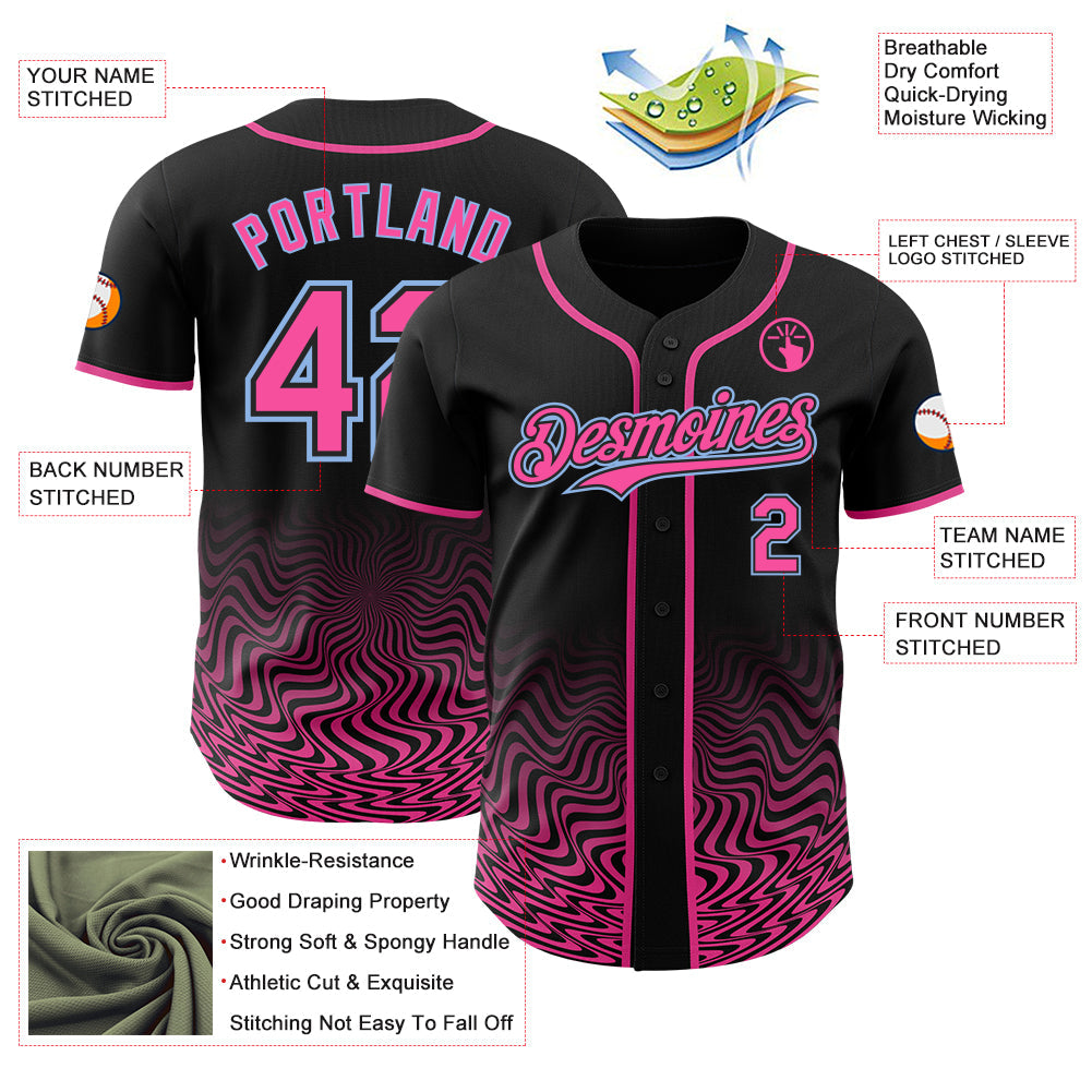 Custom Black Pink-Light Blue Fluid Wave Psychedelic Swirl Authentic Baseball Jersey