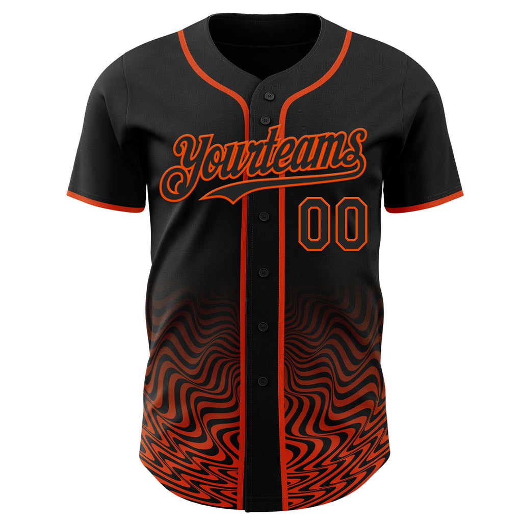 Custom Black-Orange Fluid Wave Psychedelic Swirl Authentic Baseball Jersey