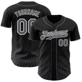 Custom Black Steel Gray-White Fluid Wave Psychedelic Swirl Authentic Baseball Jersey