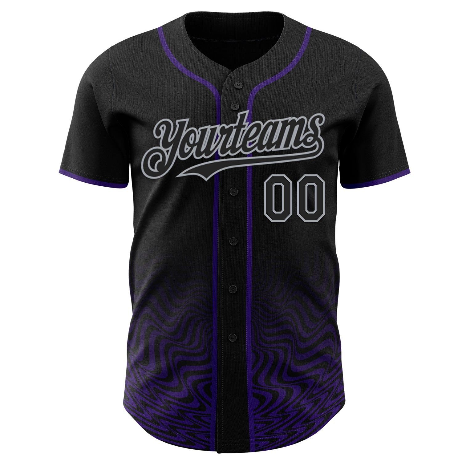 Custom Black Purple-Gray Fluid Wave Psychedelic Swirl Authentic Baseball Jersey
