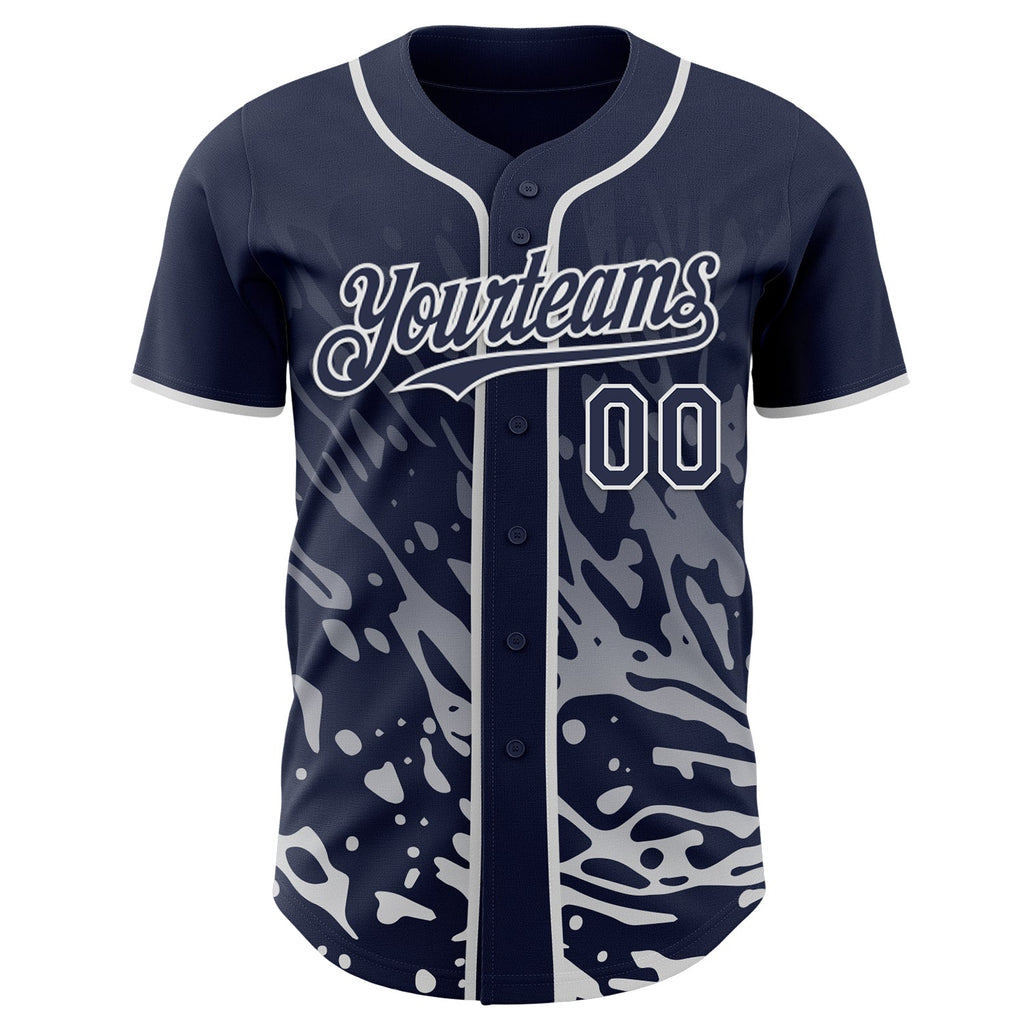Custom Navy-White Fluid Liquid Wave Splatter Authentic Baseball Jersey