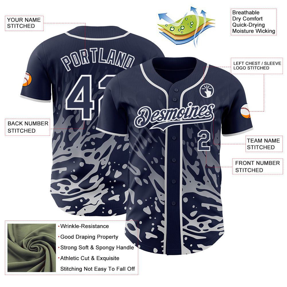 Custom Navy-White Fluid Liquid Wave Splatter Authentic Baseball Jersey