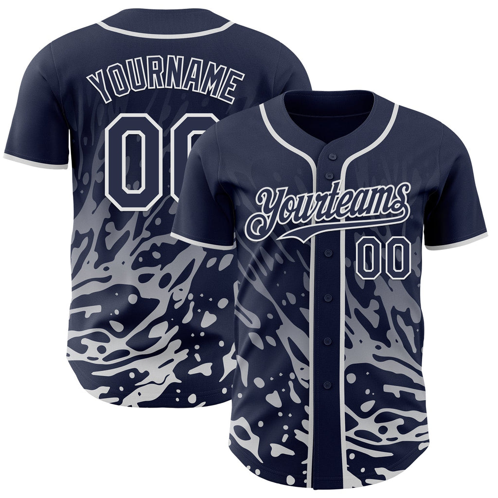 Custom Navy-White Fluid Liquid Wave Splatter Authentic Baseball Jersey