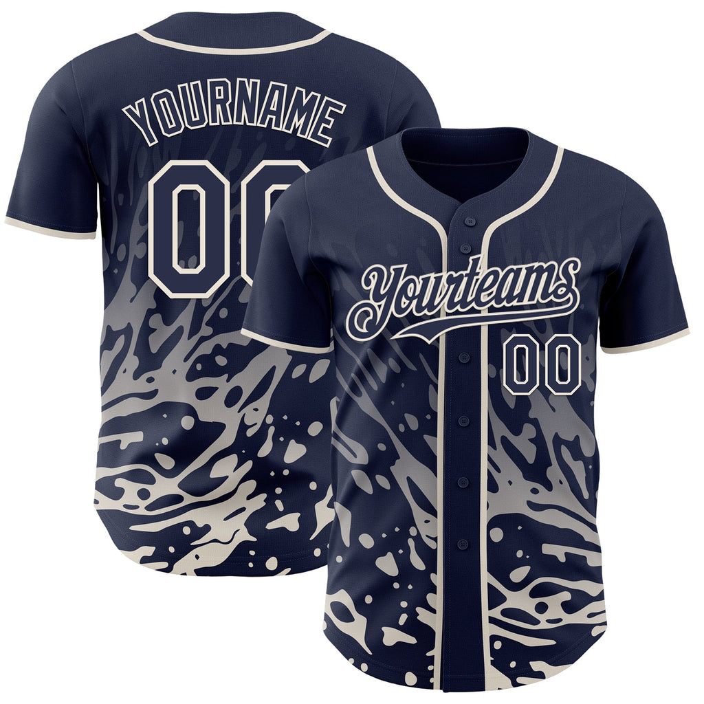 Custom Navy-Cream Fluid Liquid Wave Splatter Authentic Baseball Jersey