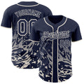 Custom Navy-Cream Fluid Liquid Wave Splatter Authentic Baseball Jersey