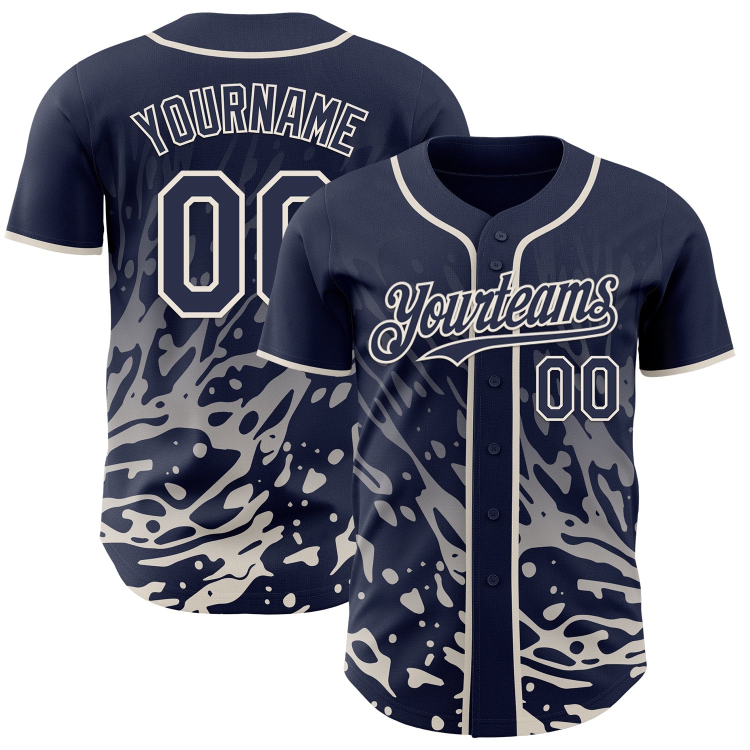 Custom Navy-Cream Fluid Liquid Wave Splatter Authentic Baseball Jersey