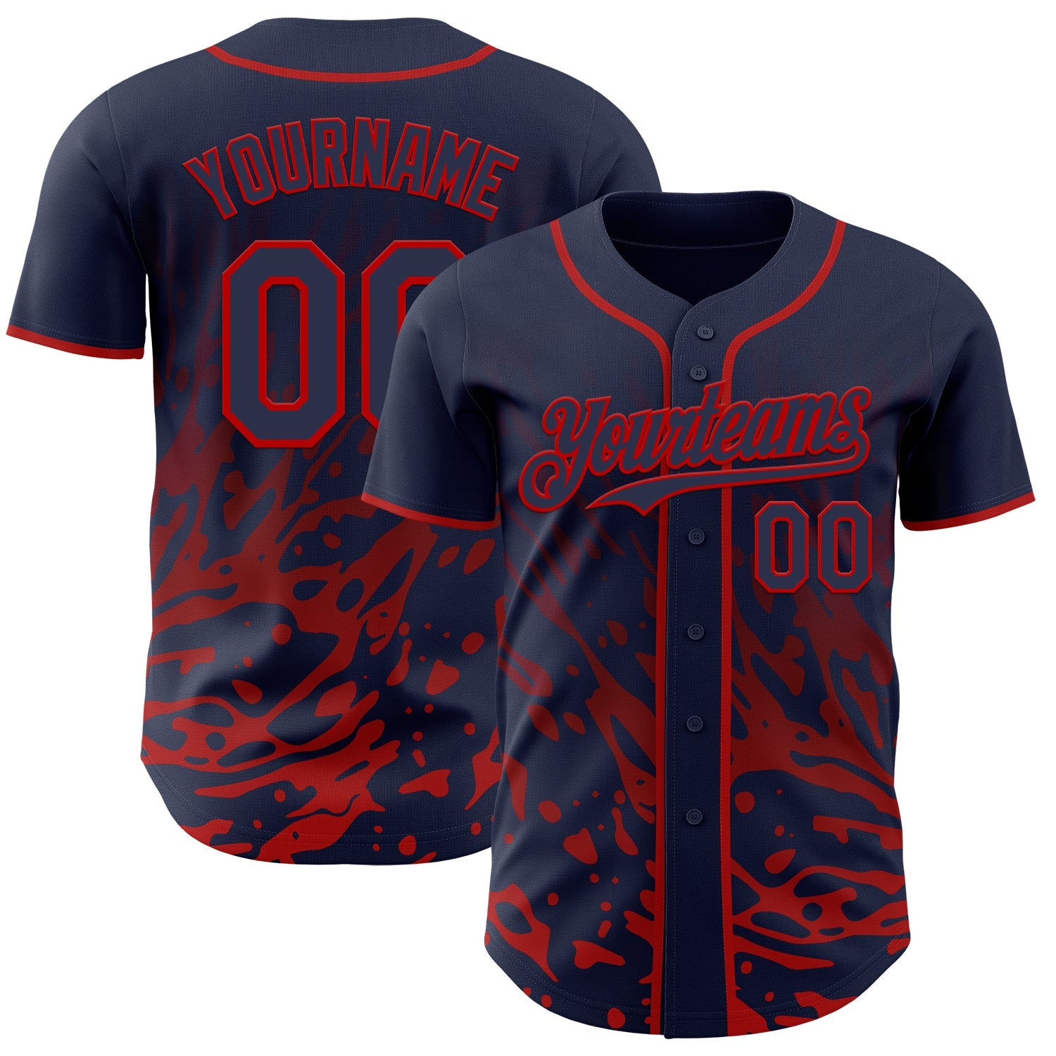 Custom Navy-Red Fluid Liquid Wave Splatter Authentic Baseball Jersey