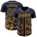 Custom Navy-Gold Fluid Liquid Wave Splatter Authentic Baseball Jersey