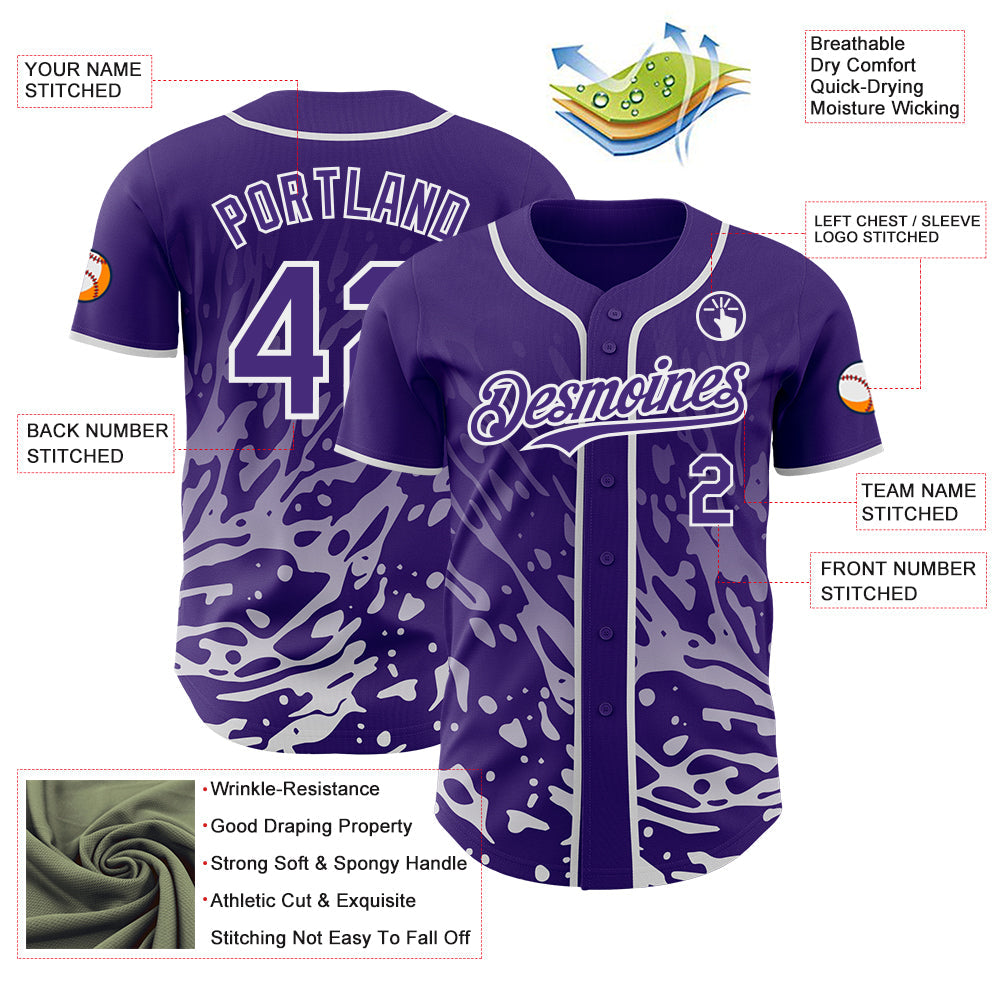 Custom Purple-White Fluid Liquid Wave Splatter Authentic Baseball Jersey