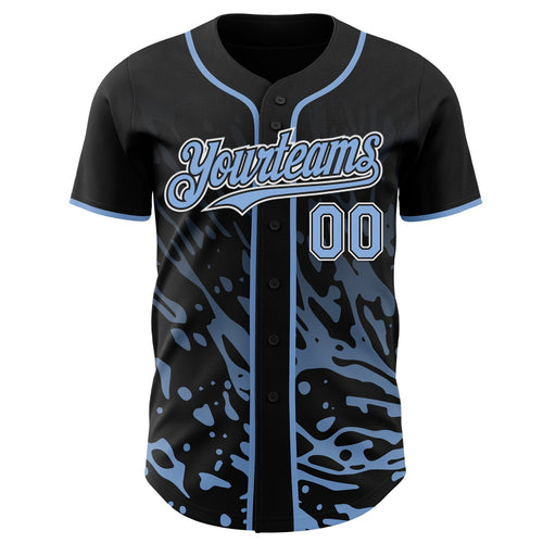 Custom Black Light Blue-White Fluid Liquid Wave Splatter Authentic Baseball Jersey