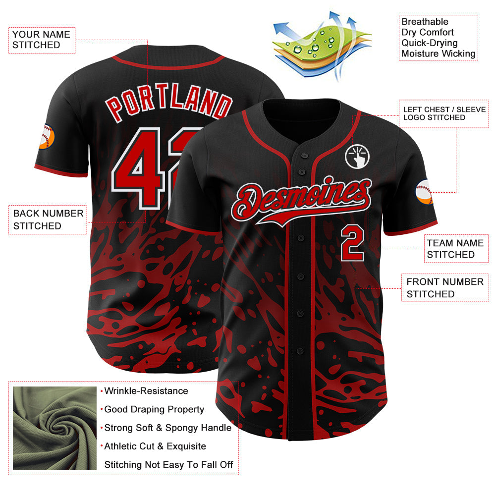Custom Black Red-White Fluid Liquid Wave Splatter Authentic Baseball Jersey