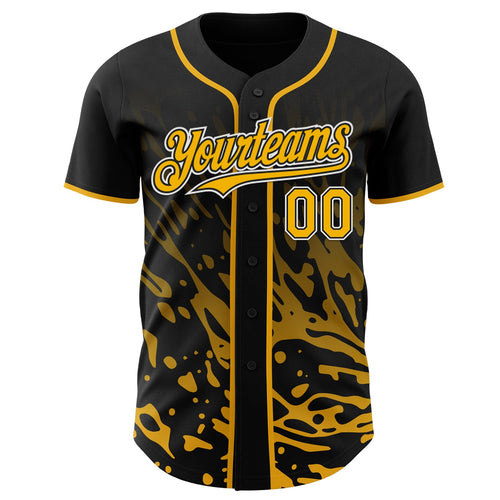 Custom Black Gold-White Fluid Liquid Wave Splatter Authentic Baseball Jersey