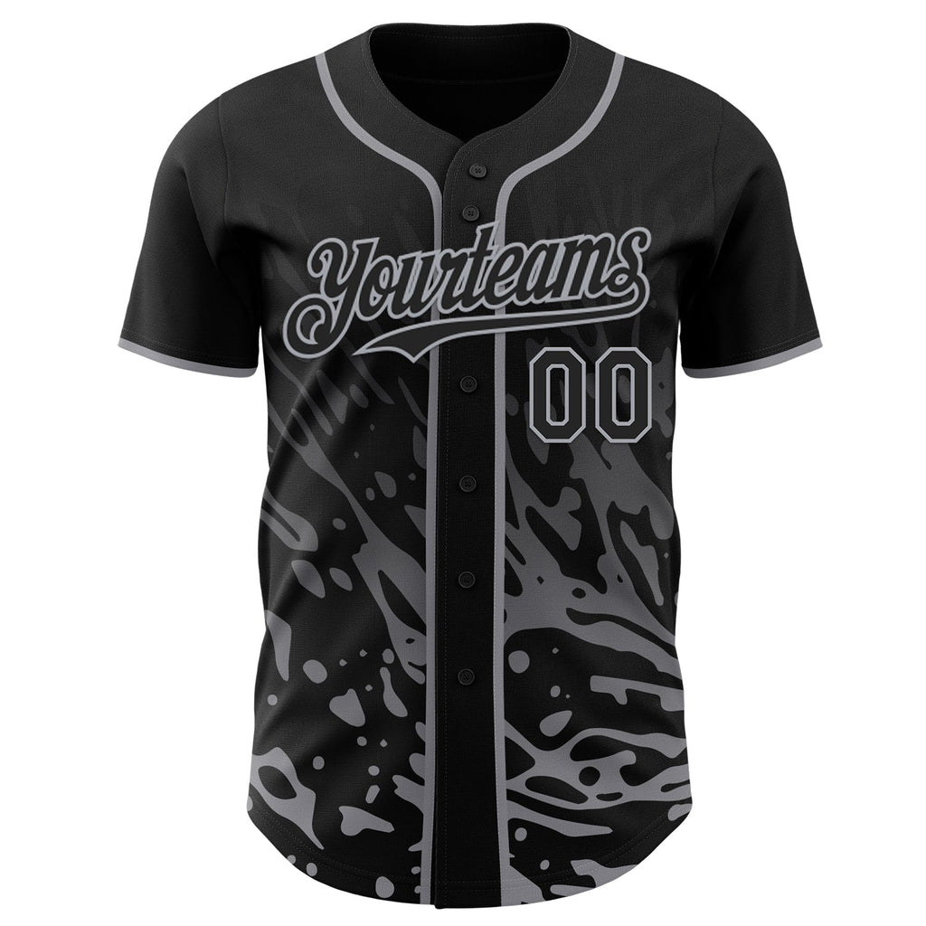 Custom Black-Gray Fluid Liquid Wave Splatter Authentic Baseball Jersey