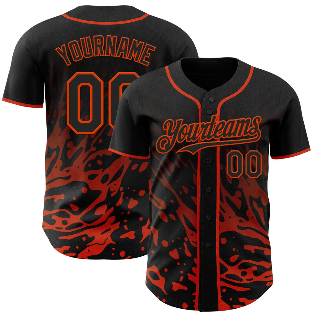 Custom Black-Orange Fluid Liquid Wave Splatter Authentic Baseball Jersey