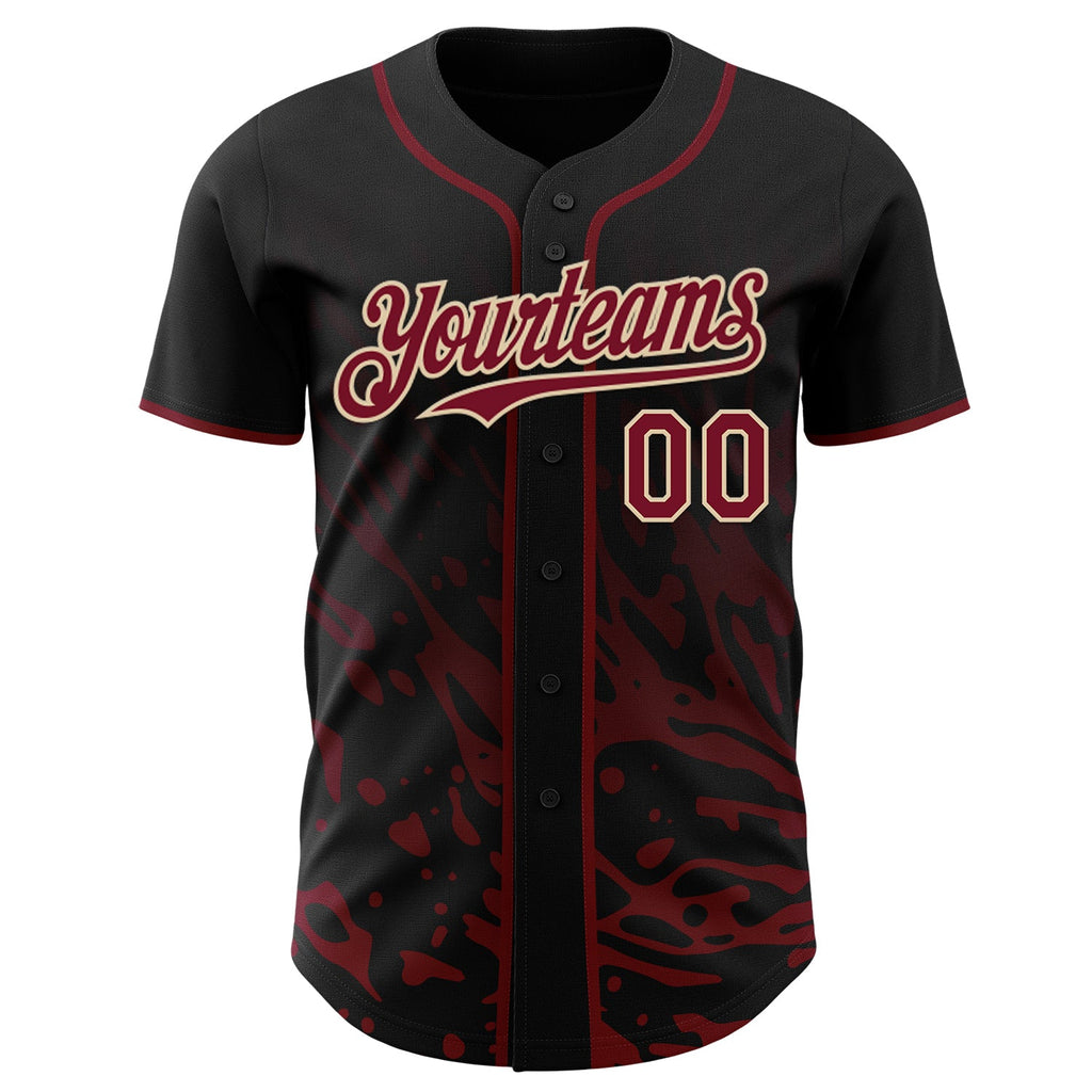 Custom Black Crimson-City Cream Fluid Liquid Wave Splatter Authentic Baseball Jersey