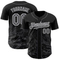 Custom Black Steel Gray-White Fluid Liquid Wave Splatter Authentic Baseball Jersey