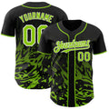 Custom Black Neon Green-White Fluid Liquid Wave Splatter Authentic Baseball Jersey