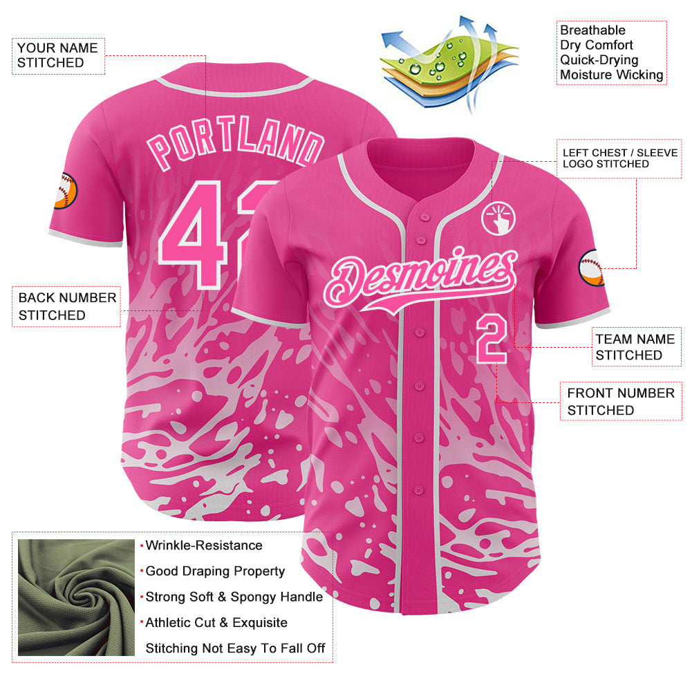 Custom Pink-White Fluid Liquid Wave Splatter Authentic Baseball Jersey