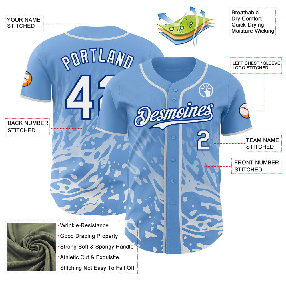 Custom Light Blue White-Royal Fluid Liquid Wave Splatter Authentic Baseball Jersey