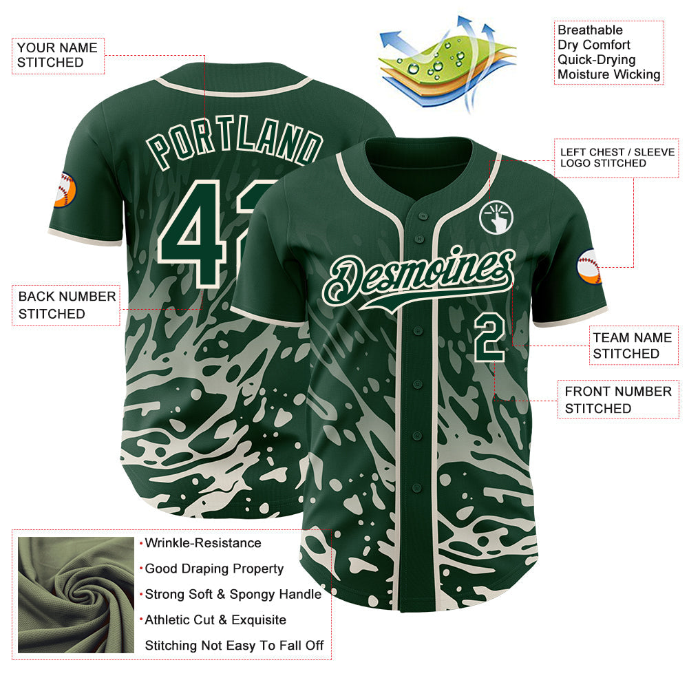 Custom Green-Cream Fluid Liquid Wave Splatter Authentic Baseball Jersey
