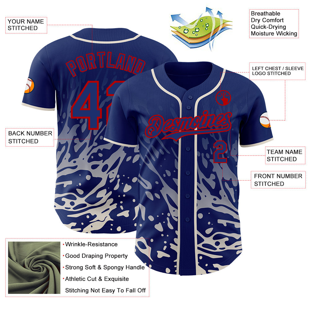 Custom Royal Cream-Red Fluid Liquid Wave Splatter Authentic Baseball Jersey