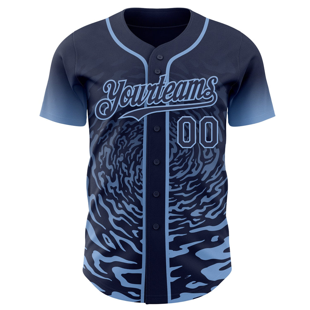 Custom Navy-Light Blue Fluid Wave Splatter Gradient Authentic Baseball Jersey