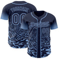 Custom Navy-Light Blue Fluid Wave Splatter Gradient Authentic Baseball Jersey